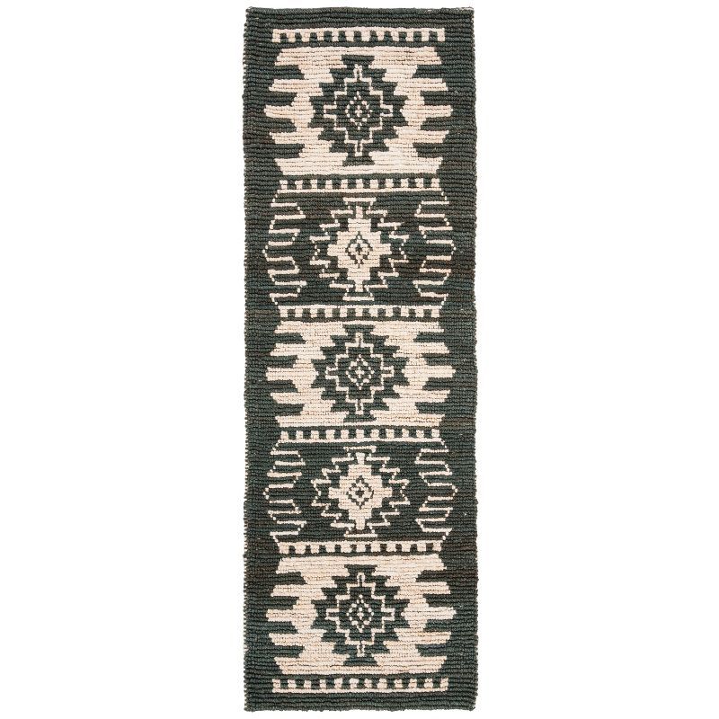 Hand-Knotted Gray Wool Geometric Runner Rug