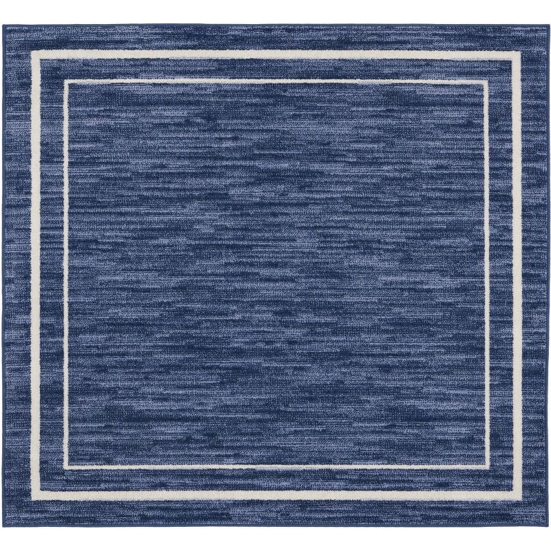 Navy/Ivory Synthetic 5' Square Indoor/Outdoor Easy-Care Rug