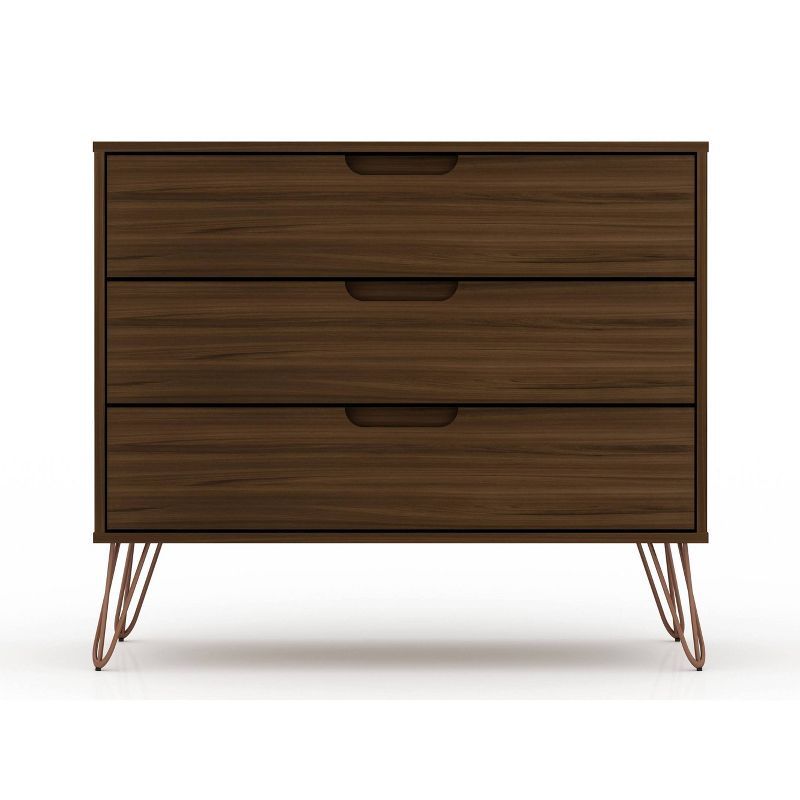 Mid-Century Modern 3-Drawer Horizontal Brown Dresser