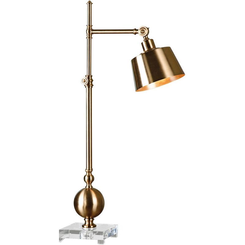 Brushed Brass Adjustable Desk Lamp with Crystal Base