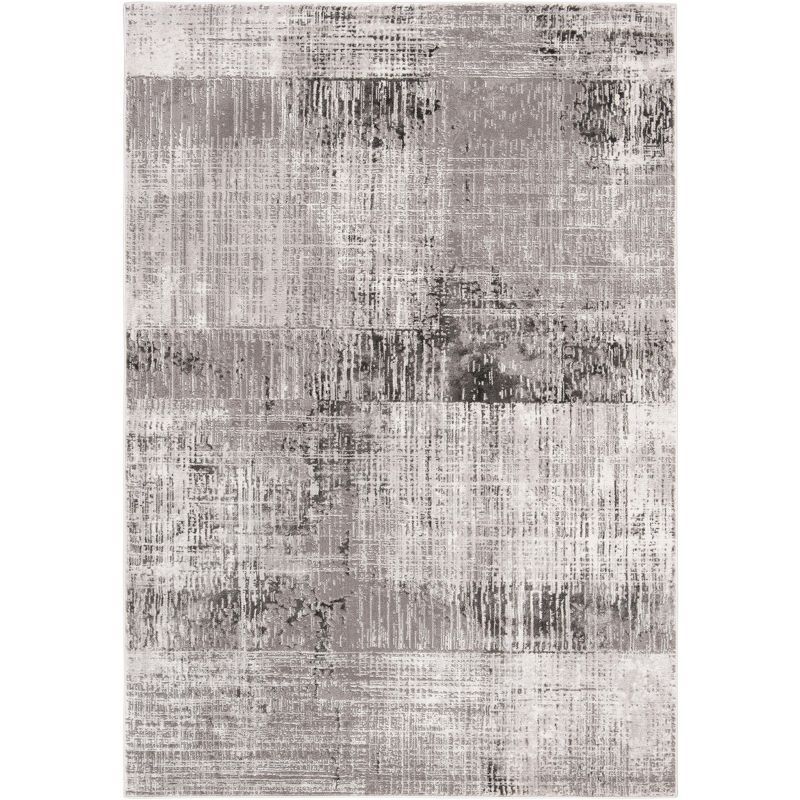 Abstract Swirls Hand-Knotted Grey and Dark Grey Synthetic Area Rug