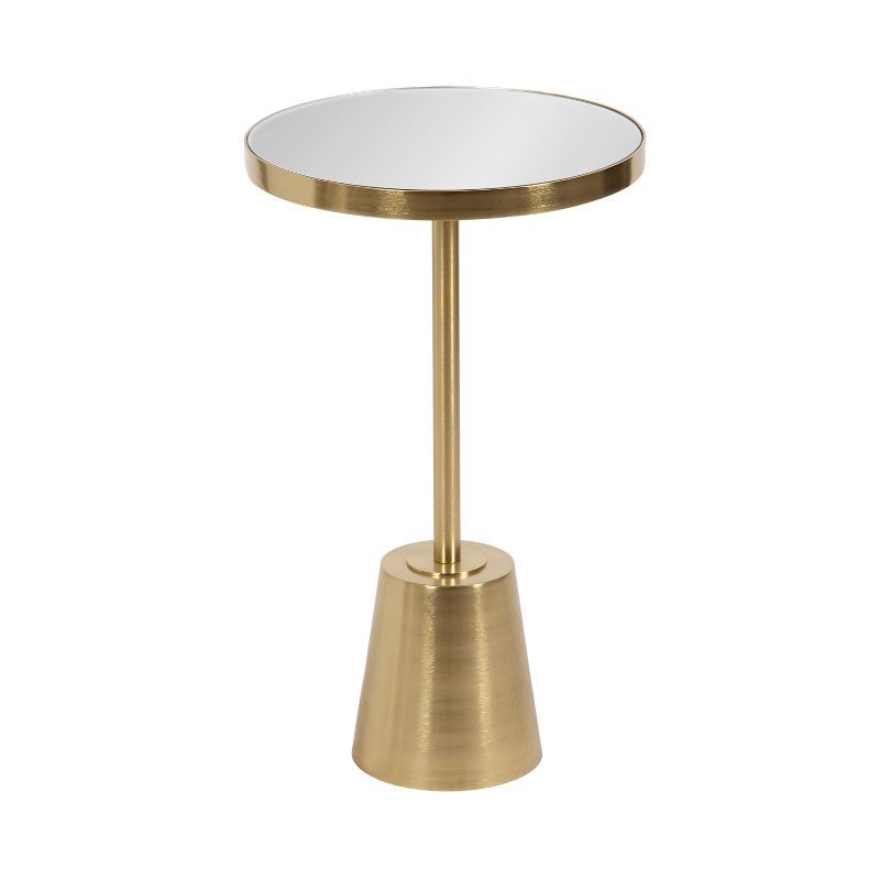 Gold Round Mirrored Glass Side Table with Metal Base, 14" x 23.25"