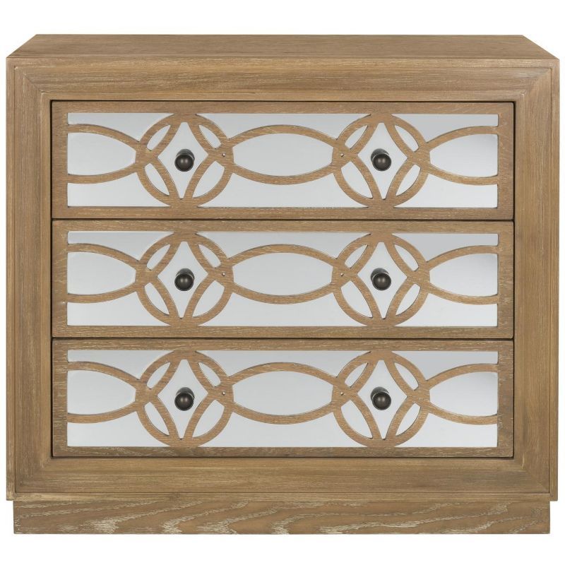 Rustic Oak and Mirrored 3-Drawer Transitional Chest