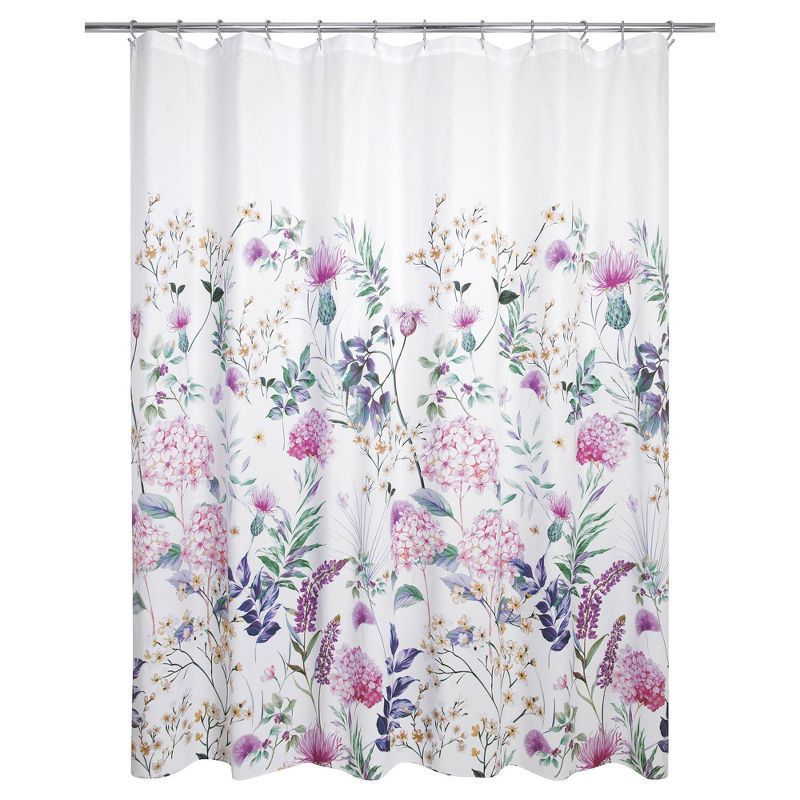 Bloomstruck White and Multicolor Floral Microfiber Shower Curtain