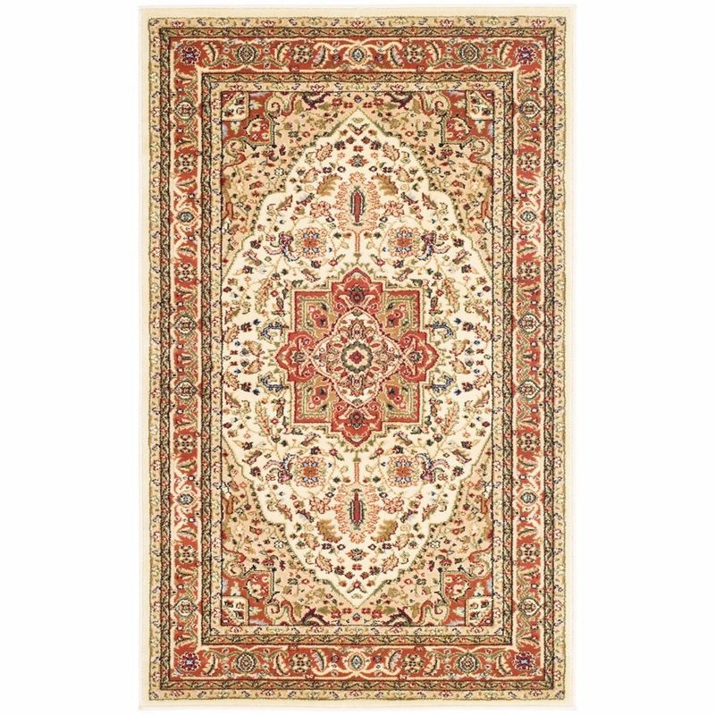 Ivory and Rust Floral Synthetic Rectangular Rug