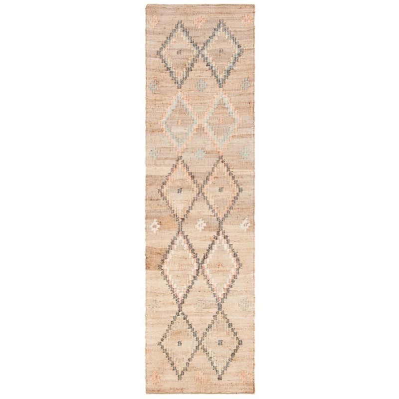Natural and Blue Handmade Wool and Cotton Runner Rug
