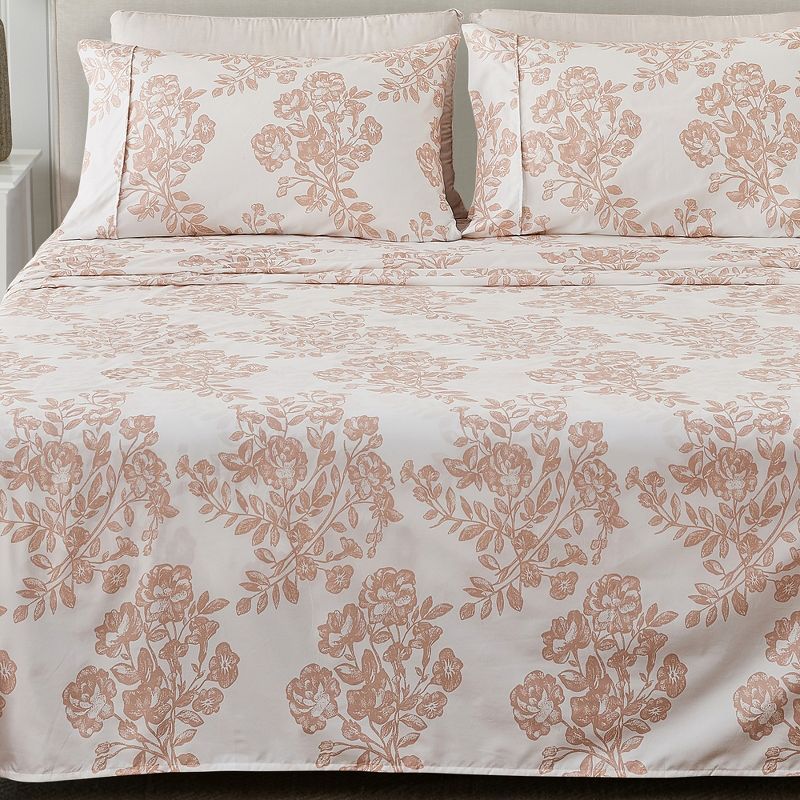 Queen Pink Floral Print Microfiber Sheet Set