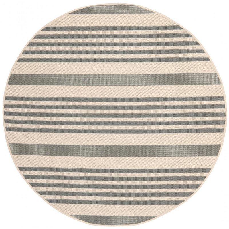 Reversible Gray Stripe Synthetic 59" Round Area Rug