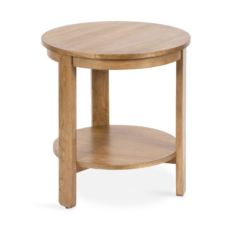 Natural Medium Wood Round Accent Table with Two Tiers