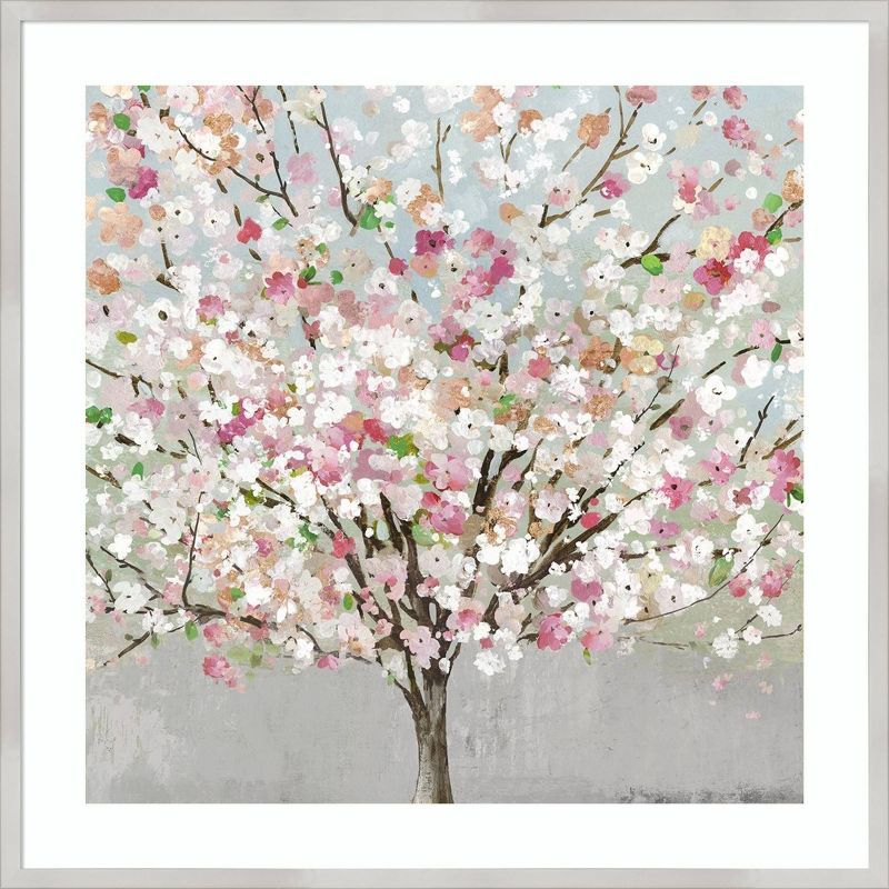 Spring Love 33" x 33" Pink and White Floral Wood Framed Print