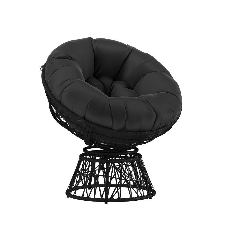 Black Woven Wicker Papasan Swivel Chair with Cushion