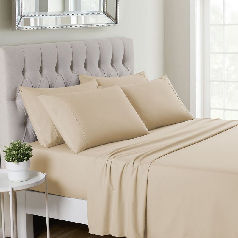 Beige Queen Microfiber Deep Pocket 6-Piece Sheet Set