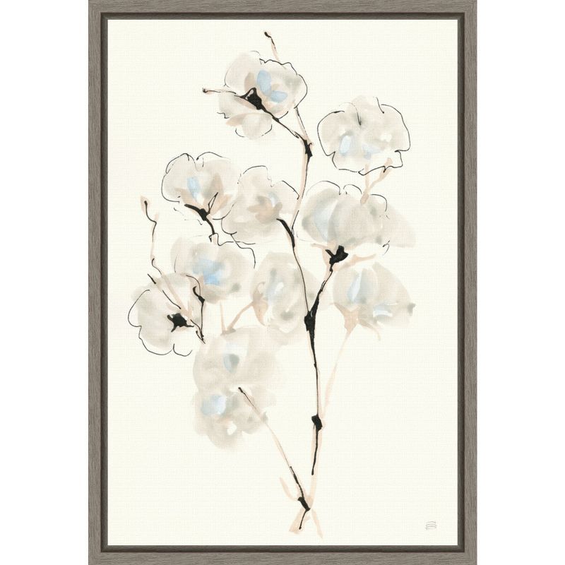 Summer Cotton Blooms on Canvas with Gray Frame