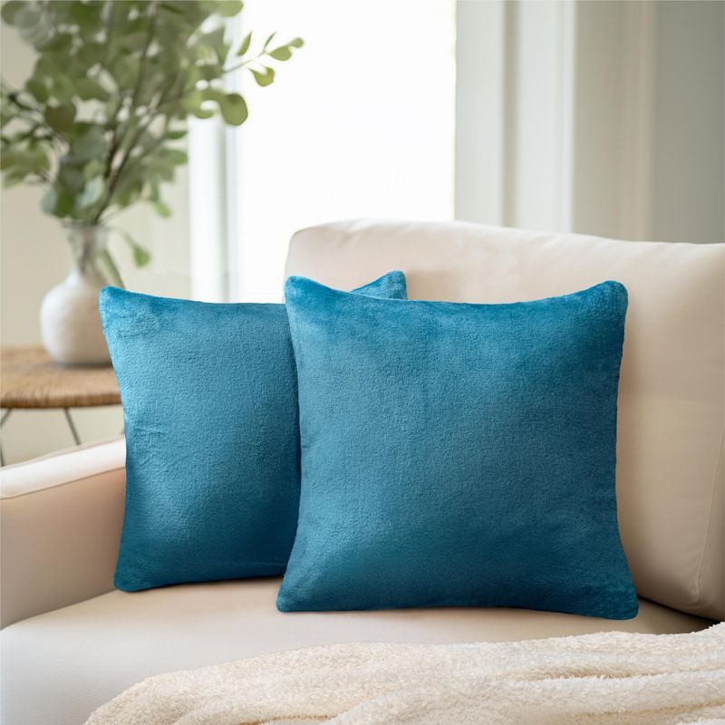 Teal Velvet Flannel Euro Square Pillow Covers Set