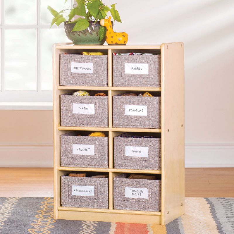 Natural Wood 8-Cubby Kids' Storage Organizer with Fabric Bins