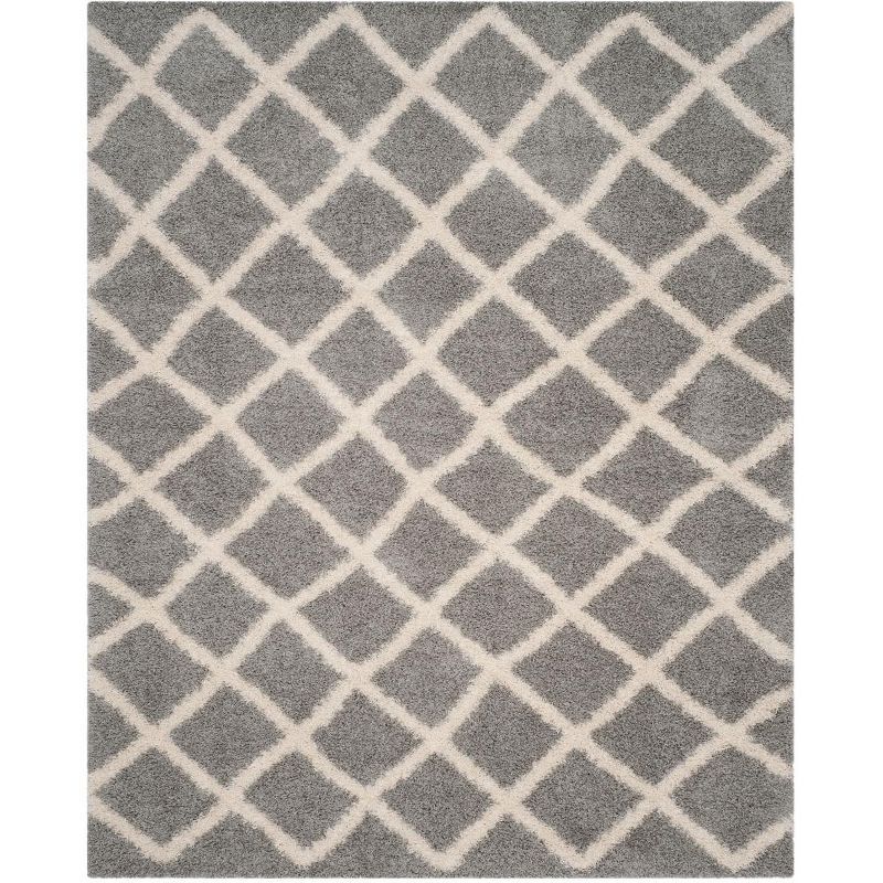 Ivory and Grey Handmade Synthetic Shag Rug, 11' x 15'