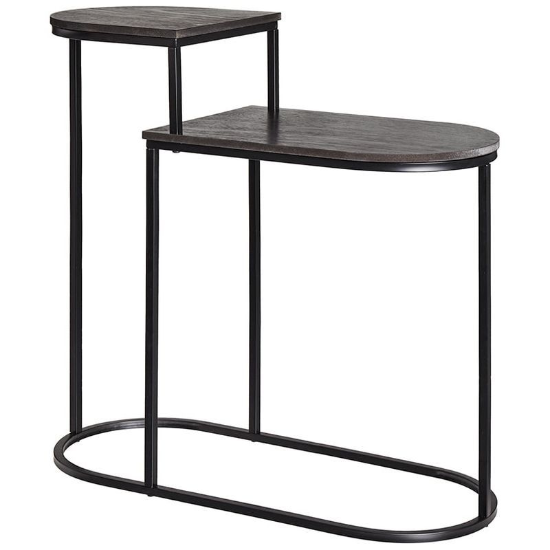 Black Two-Tier Metal and Wood End Table