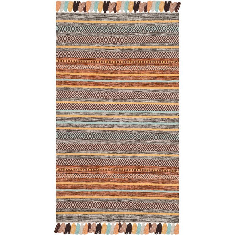 Handmade Turquoise and Brown Wool Cotton 3'x5' Area Rug