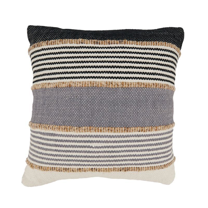 Gray Striped Cotton and Jute 20"x20" Throw Pillow