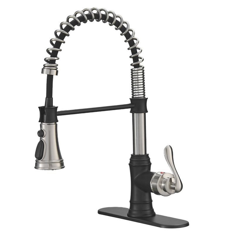 Brushed Nickel and Black Pull-Down Kitchen Faucet with Deck Plate