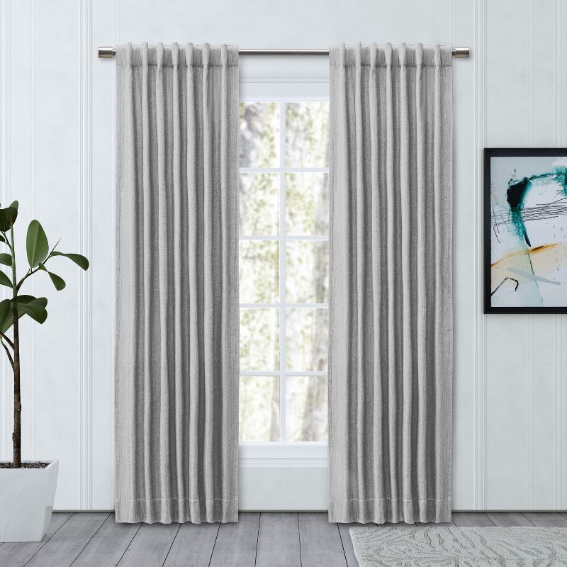 Gray Pleated Cotton Polyester Rod Pocket Back Tab Curtain Panel