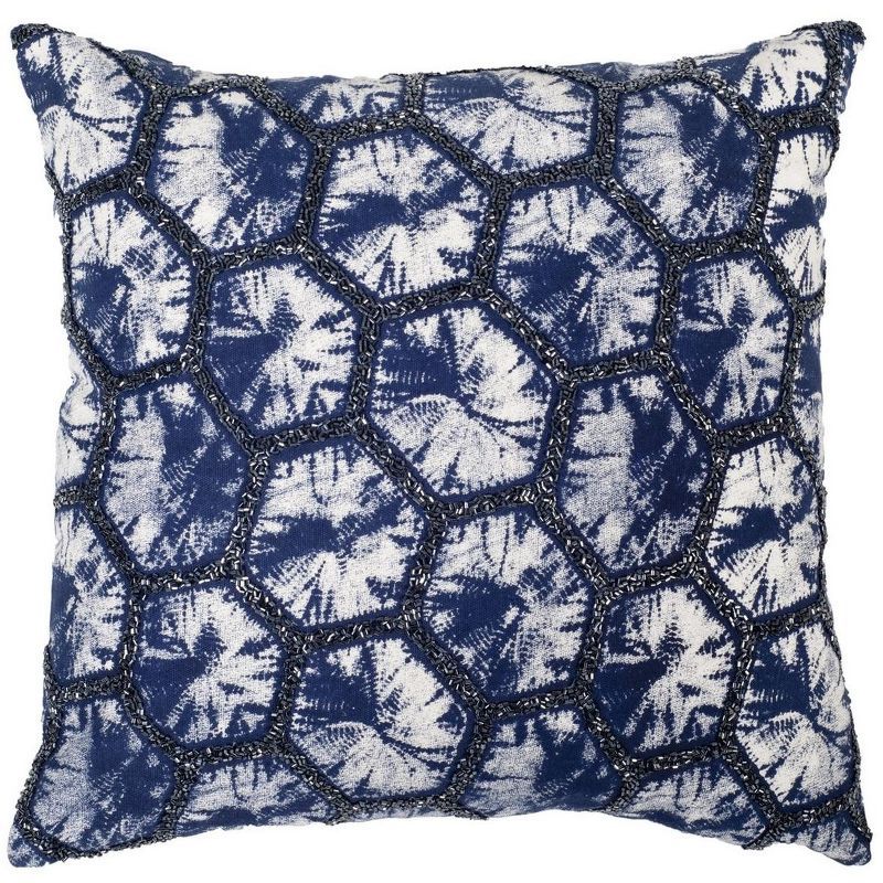 Delra 20" Black and Blue Cotton Geometric Pillow