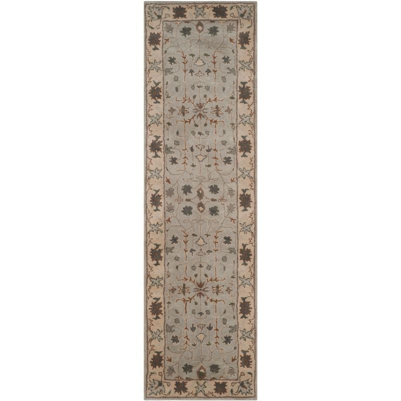 Hand-Tufted Beige and Green Wool Runner Rug, 2'3" x 12'