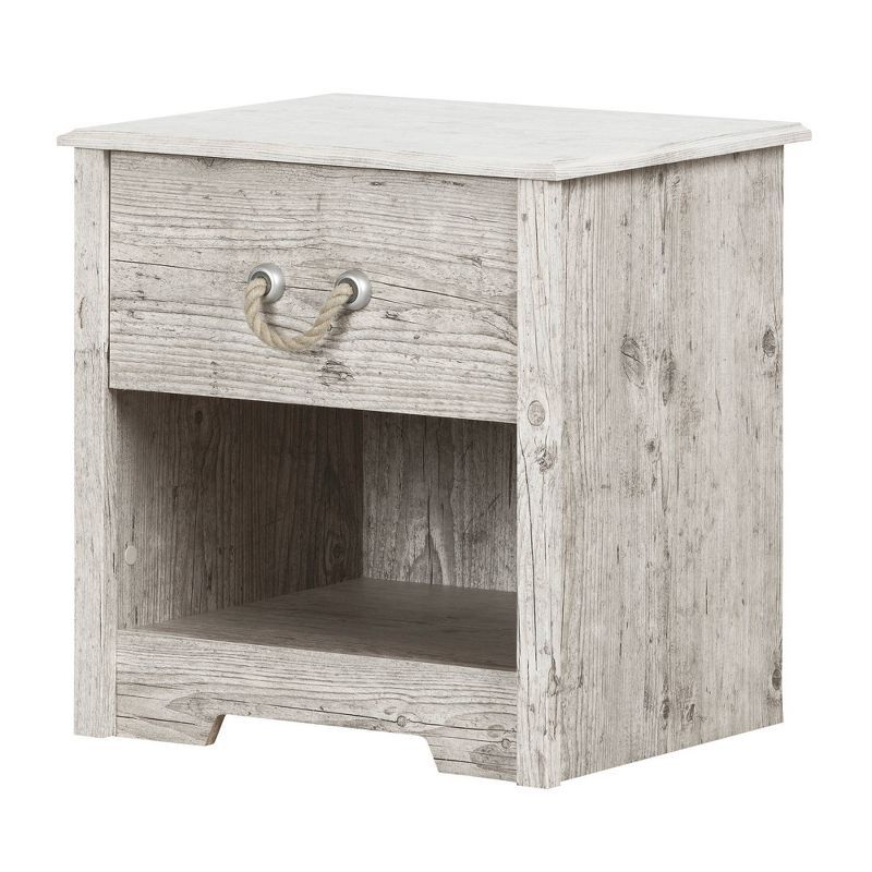 Seaside Pine Coastal Charm 1-Drawer Nightstand with Rope Handle