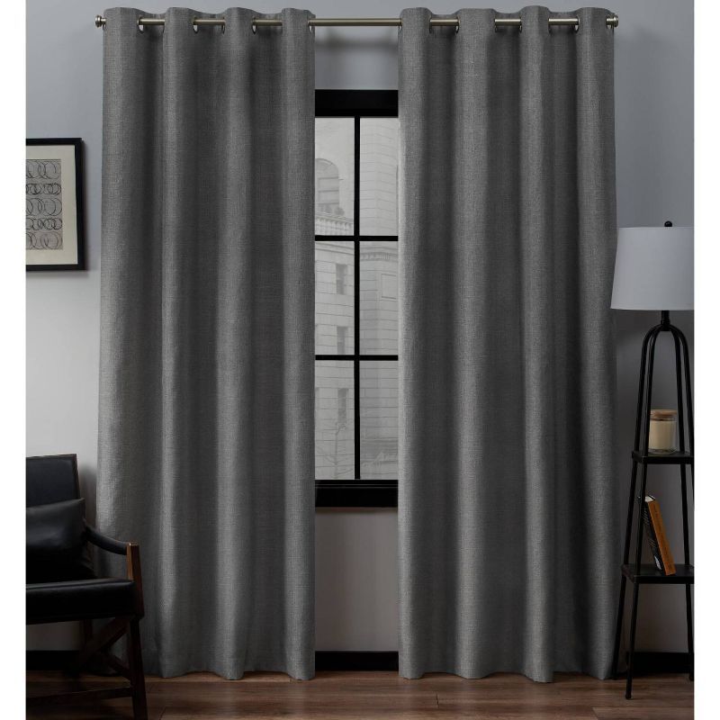 Loha Black Pearl Linen Look Grommet Top Curtain Panels, 63" x 52" (Set of 2)