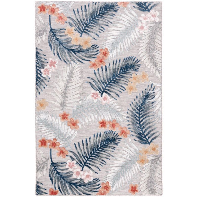 Gray Floral Synthetic Indoor/Outdoor Area Rug