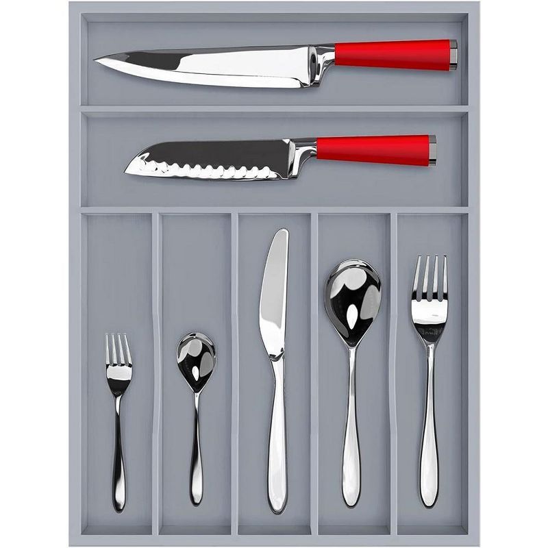 Expandable Gray Bamboo Utensil and Flatware Organizer