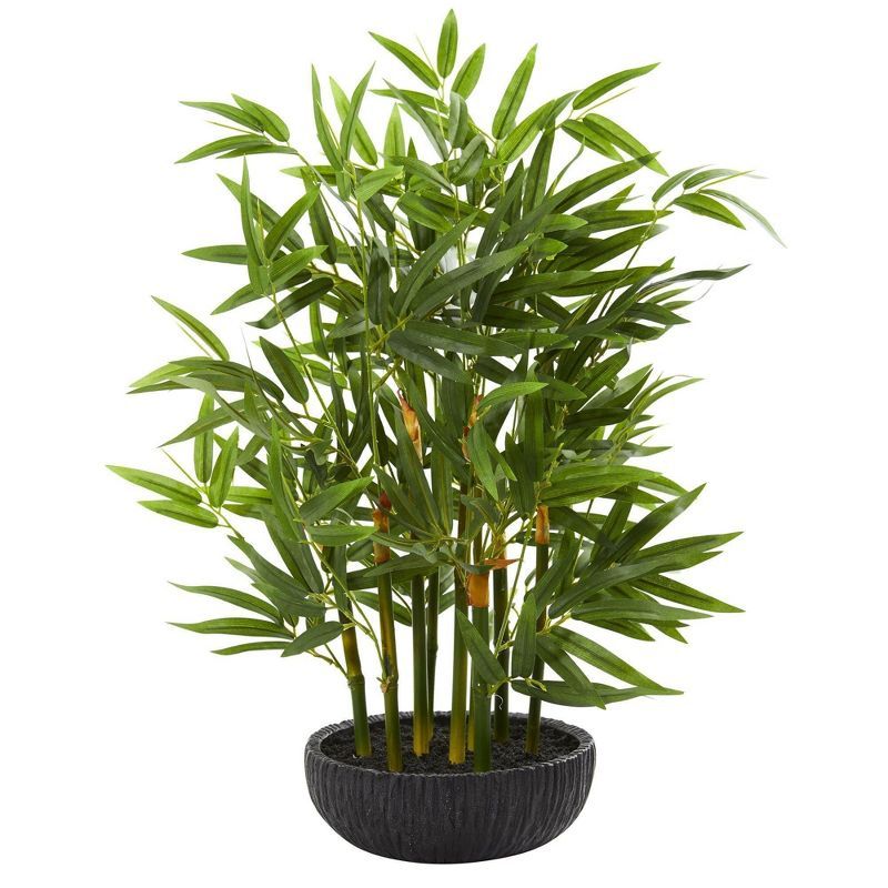 20'' Green Faux Bamboo Potted Plant in Black Planter