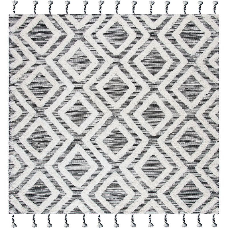 Ivory Geometric Hand-Knotted Wool Square Area Rug