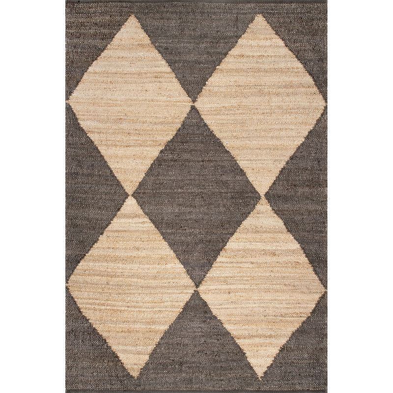 Handmade Black and Beige Cotton Diamond Area Rug, 10' x 14'