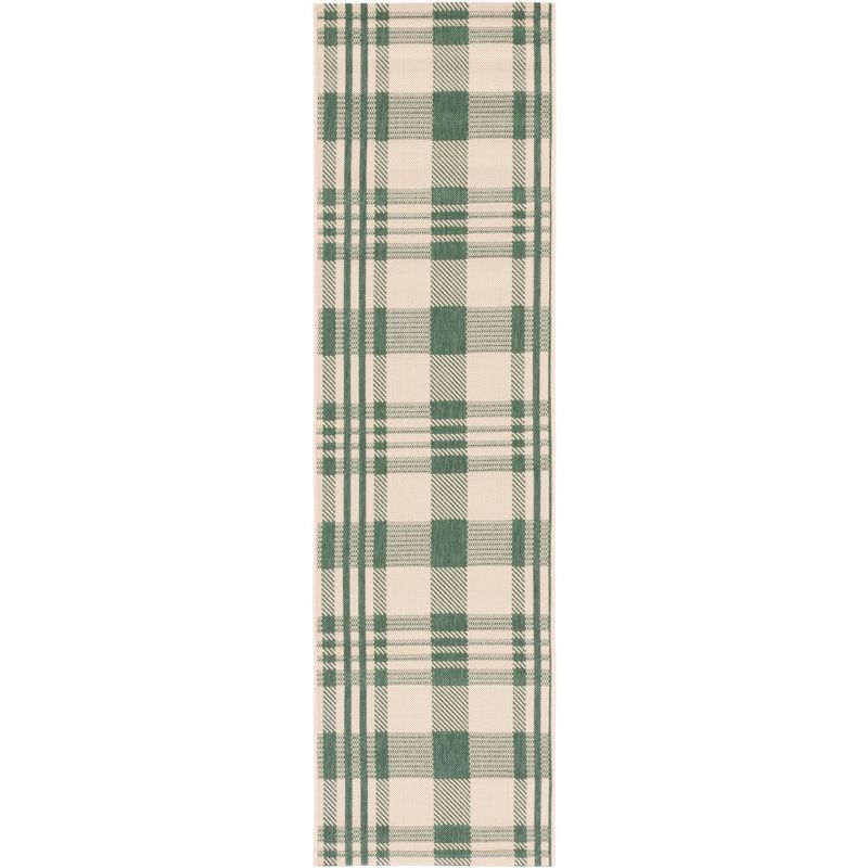 Green and Beige Plaid Synthetic Runner Rug 2'3" x 6'7"