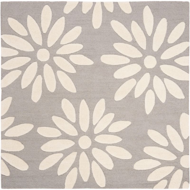 Grey and Ivory Hand-Tufted Wool Kids Square Rug