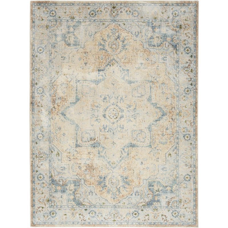 Nourison Astra Machine Washable Vintage Medallion Indoor Rug Beige Blue 4' x 6'