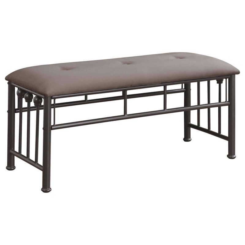 Livingston Beige Upholstered Bench with Dark Bronze Steel Frame