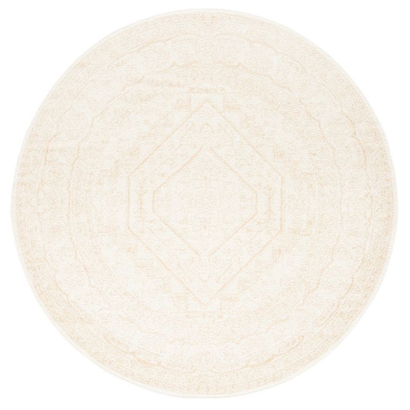 Ivory and Beige Round Hand-knotted Synthetic Rug