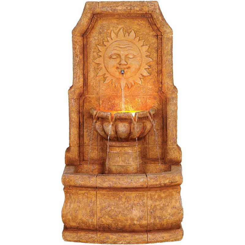 Rustic Faux Stone Outdoor Wall Water Fountain with LED Light