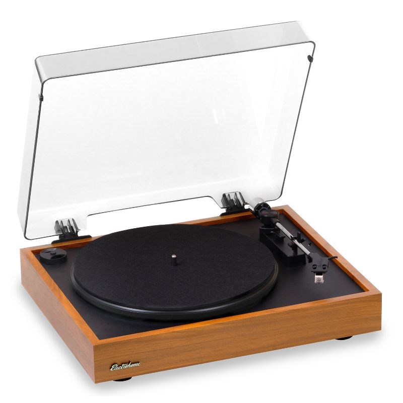 Teak Belt-Drive Turntable with Clear Dust Cover