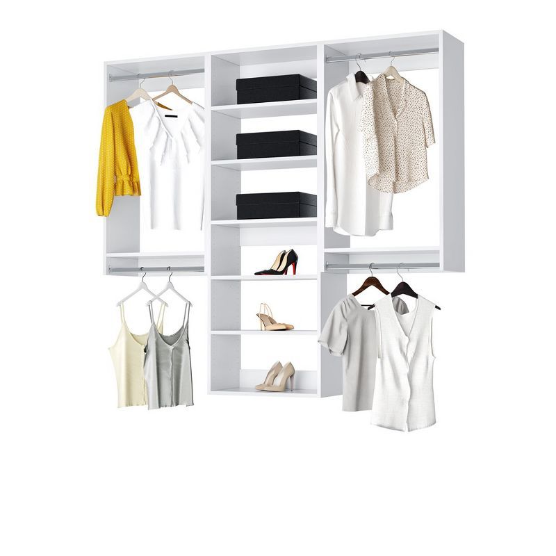 White Modular Closet System with Shelves and Hanging Rods