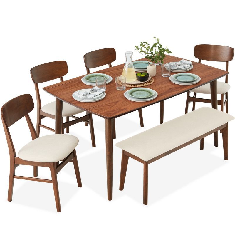 Walnut and Cream Mid-Century Modern 6-Piece Dining Set