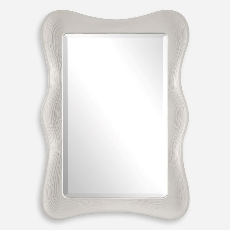 White Wavy Rectangular Coastal Wood Mirror