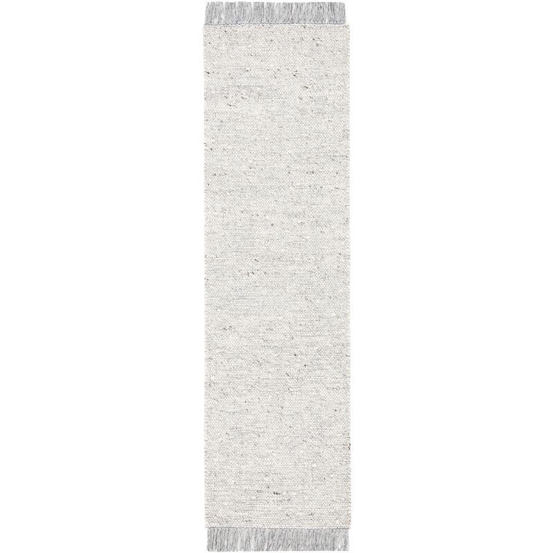 Ivory and Grey Wool Blend Handmade Rug, 2'-3" x 8'