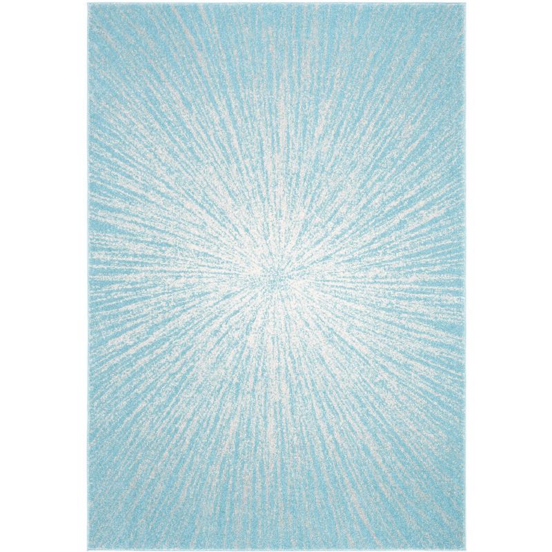 Aqua and Ivory Geometric Power Loomed Area Rug