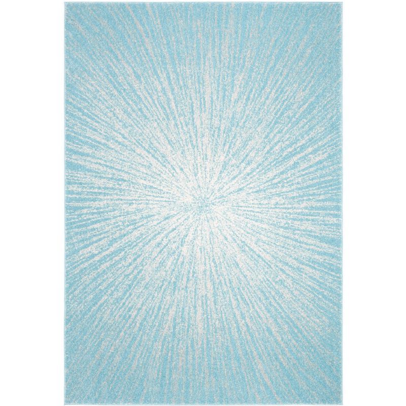 Aqua and Ivory Geometric Power Loomed Area Rug