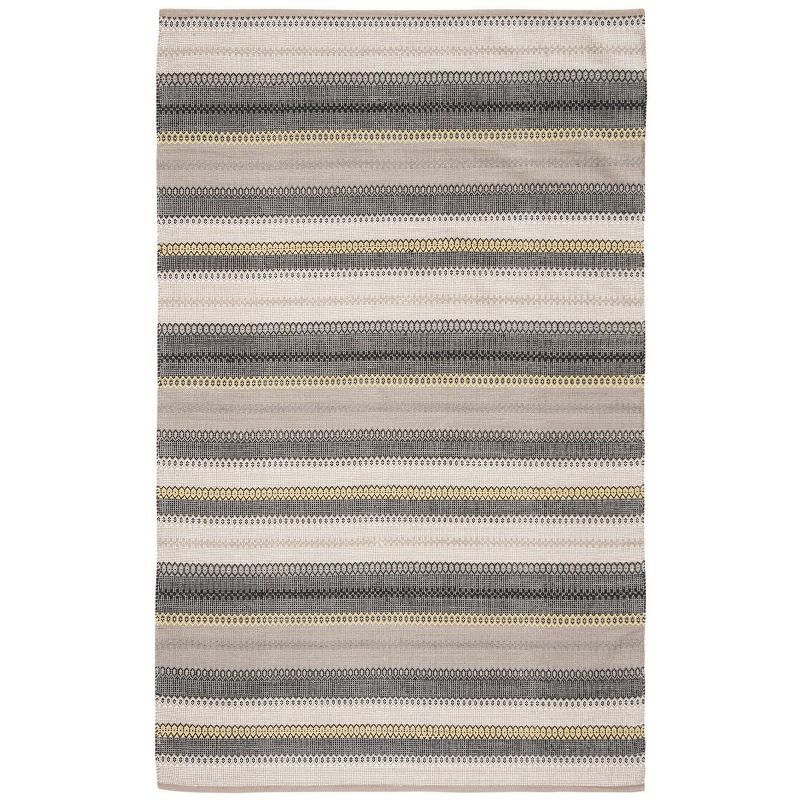 Gray and Beige Striped Wool Cotton 8' x 10' Rug