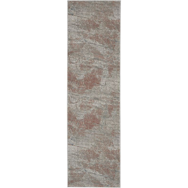 Rustic Textures Light Grey and Rust Hand-Knotted Runner Rug