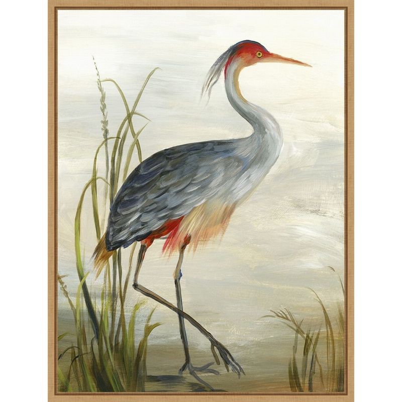 Grey Heron Canvas Wall Art with Maple Frame, 23" x 30"